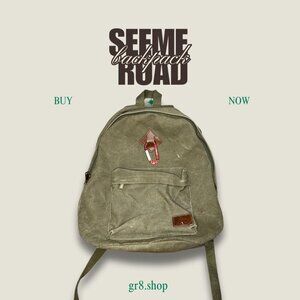 Olive Green Canvas Backpack With Front Pocket & Carabiner Clip